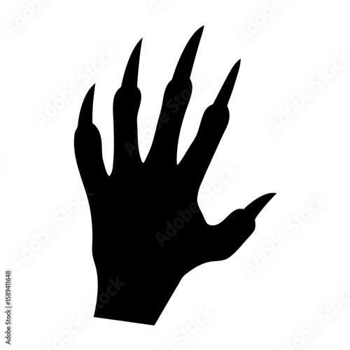 Silhouette of a monstrous hand with long claws against a white background