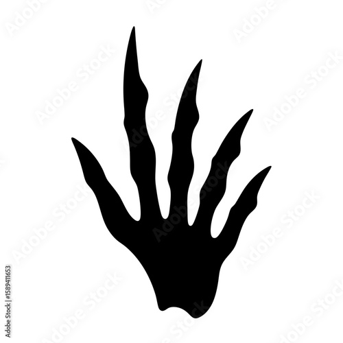 Stylized Silhouette of a Predatory Animal Footprint with Sharp Claws and Toes