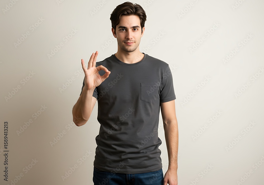 Young Man Gesturing OK Sign. AI Generated Young Man Gesturing OK Sign. AI Generated