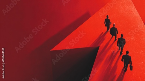 Business people walking forward on red