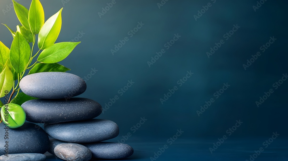 Obraz premium Serene Stacked Stones and Green Leaves Zen Spa Relaxation