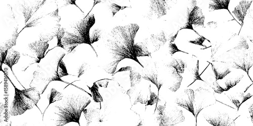 Dotwork design with scattered ginkgo leaves for decorative background