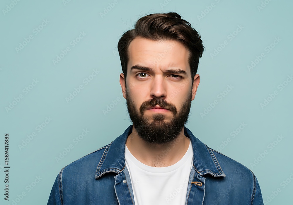 Obraz premium Puzzled Young Man with Denim Jacket. AI Generated