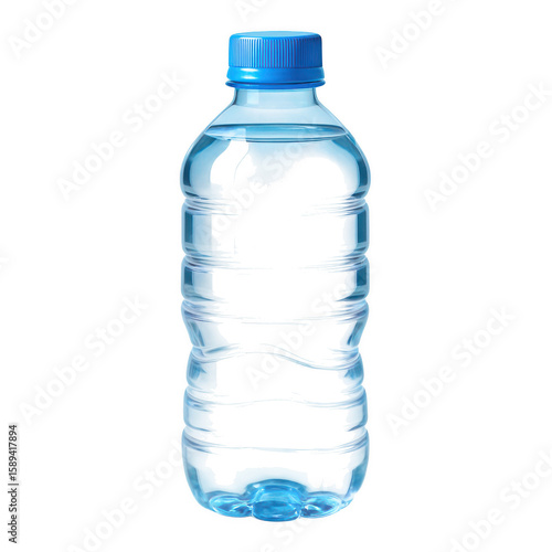 Clear bottle of water with a blue cap. isolated-3d-on-transparent-background
