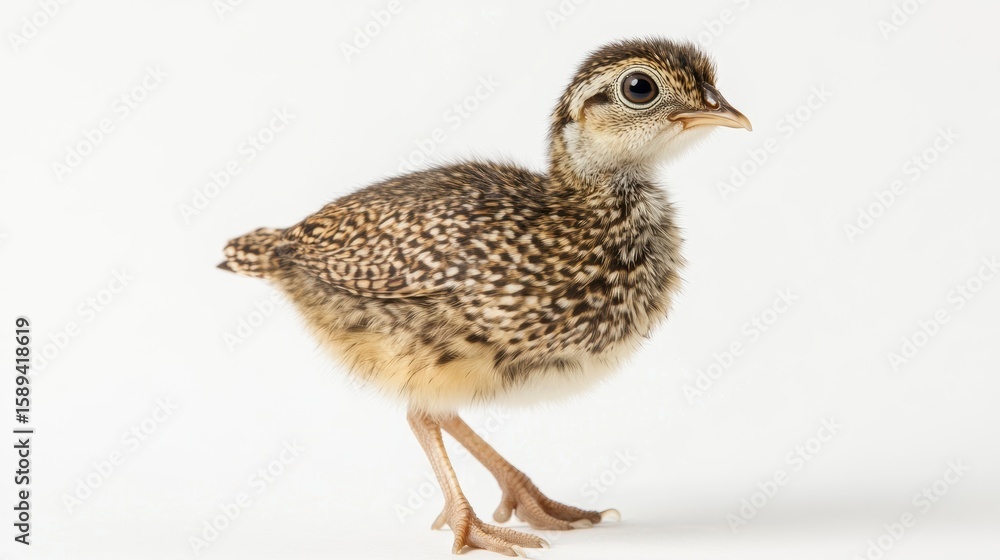 Fototapeta premium Adorable baby bird chick standing on white background.