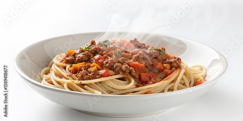 Steaming Spaghetti Bolognese in White Bowl Close-up Food Photography, Italian Cuisine, Pasta Recipe Italian Food, Food Photography