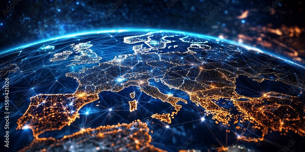 Fototapeta premium Information exchange and telecommunication trends in abstract map form.