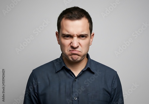 Man Expressing Disgust on Light Background. AI Generated