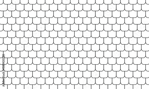 Shingles roof seamless pattern. House roof tile texture. Geometric shape design. Metal construction grid. Fish scales. Vector illustration isolated on white background. EPS 10 . 