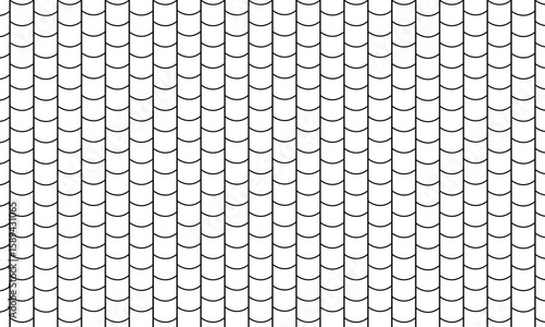 Shingles roof seamless pattern. House roof tile texture. Geometric shape design. Metal construction grid. Fish scales. Vector illustration isolated on white background. EPS 10 . 