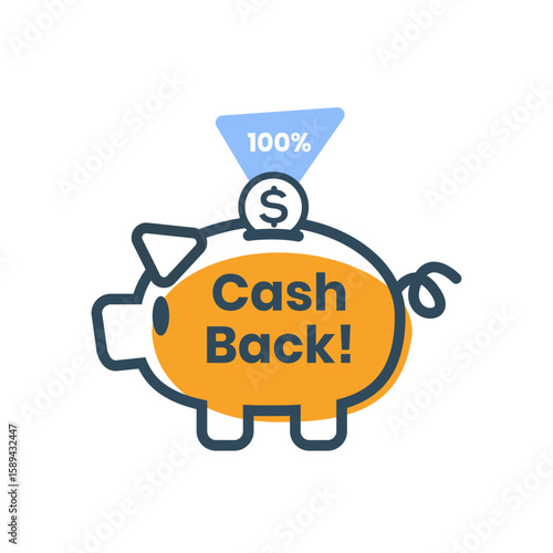 Cashback Savings: A playful illustration of a piggy bank representing cashback rewards and savings in a dynamic, graphic format.