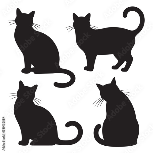 Vector art of four black cat silhouettes