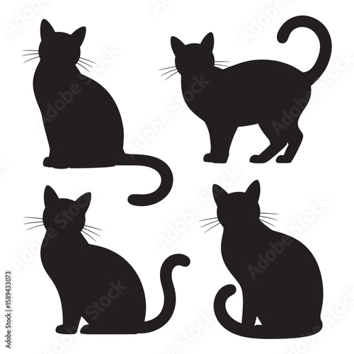 Vector art of four black cat silhouettes