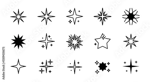 Set of starburst star shapes on white background