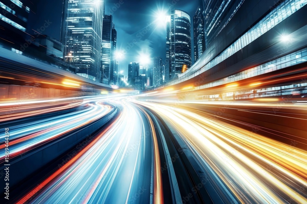 Fototapeta premium Long exposure photography captures the vibrant energy of night transport.