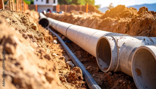 Wallpaper Mural Construction site trench with pipes Torontodigital.ca