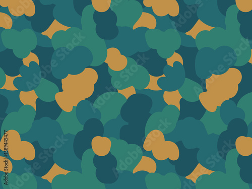 Teal, Green & Gold Abstract Camouflage Seamless Pattern