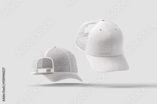 Blank floating trucker hat mockup