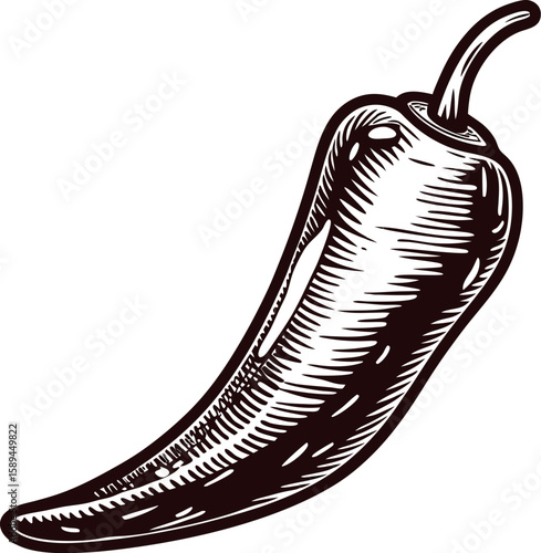 Hand drawn chili pepper isolated on white background vintage engraved spicy vegetable illustration