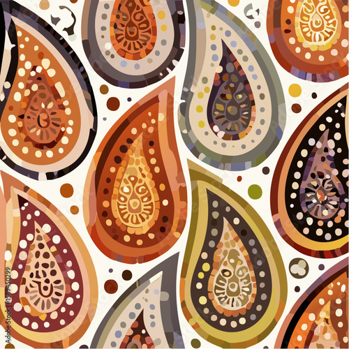 paisley teardrop pattern with tiny floral motifs in warm burnt sienna tones