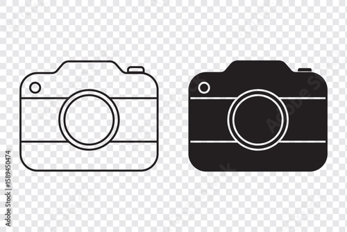 Camera vector icon. Photo camera sign and symbol. photography icon. Isolated on transparent background. Photo camera sign. Outline and filled version. 