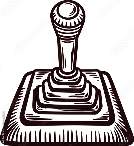 Hand drawn vintage gear shift lever illustration in engraved retro isolated on white background