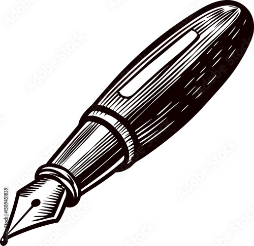 Vintage engraved fountain pen illustration in detailed hand drawn isolated on white background