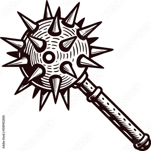 Hand drawn medieval spiked mace weapon isolated on white background illustration