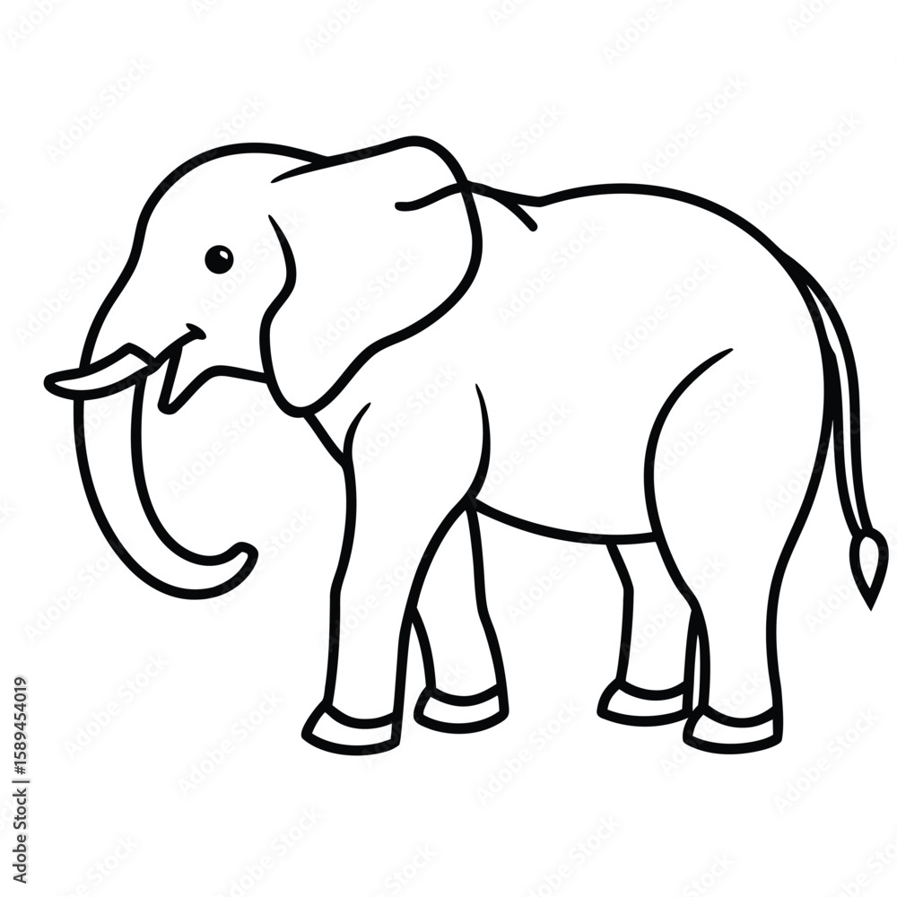 Fototapeta premium Simple outline drawing of an elephant isolated on white background