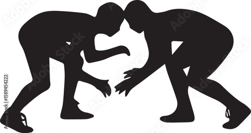 Print Two Wrestlers Facing Off Silhouette