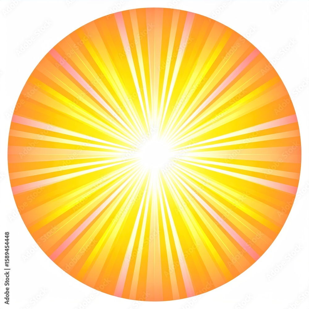 Obraz premium Radiant Circular Burst of Yellow Orange and Pink Light Against White Background