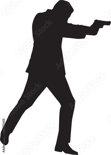Print Man in suit aiming a handgun in a dynamic pose silhouette