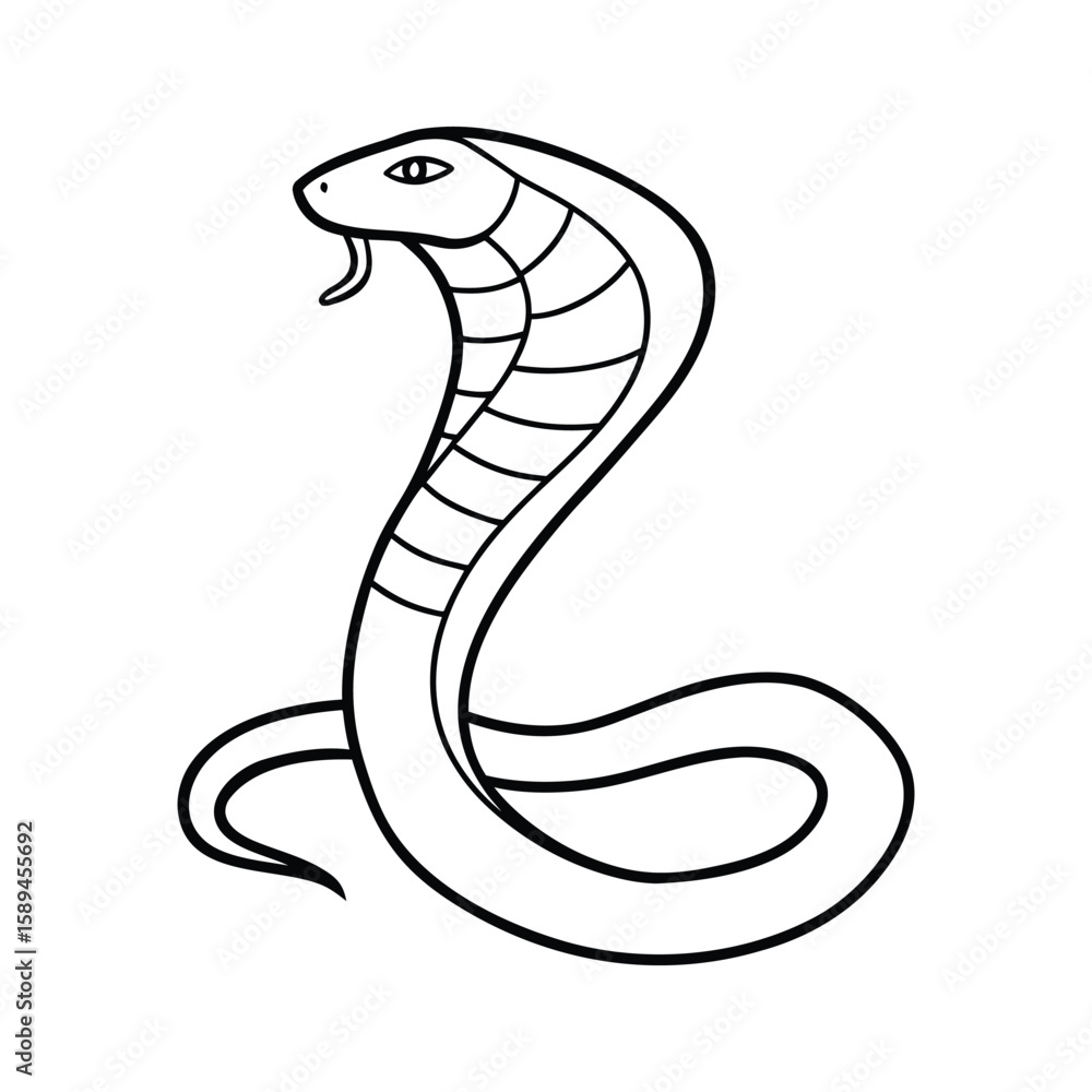 Fototapeta premium Simple black and white line drawing of a cobra snake isolated on white background