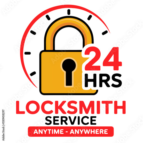 24 HRS Locksmith Service Logo with Key and Padlock