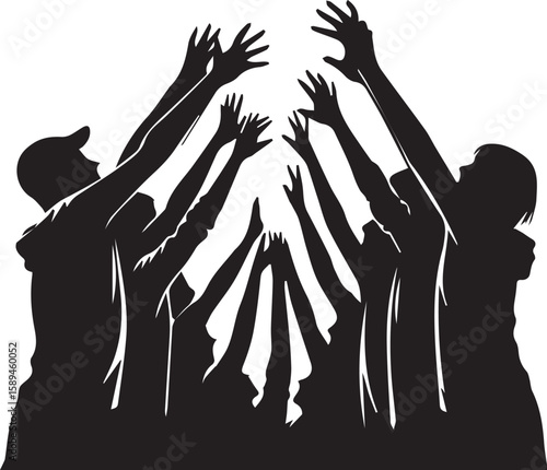 Print Silhouette of Crowd Raising Hands