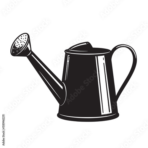 Black and white illustration of a vintage watering can perfect for gardening and horticultural related projects