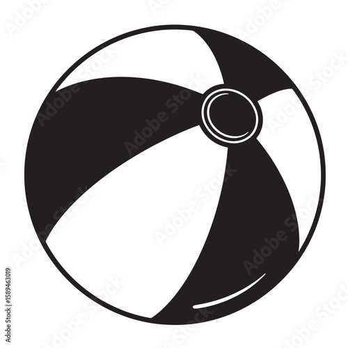 Black and white vector illustration of a classic beach ball depicting summer fun games and playtime for children