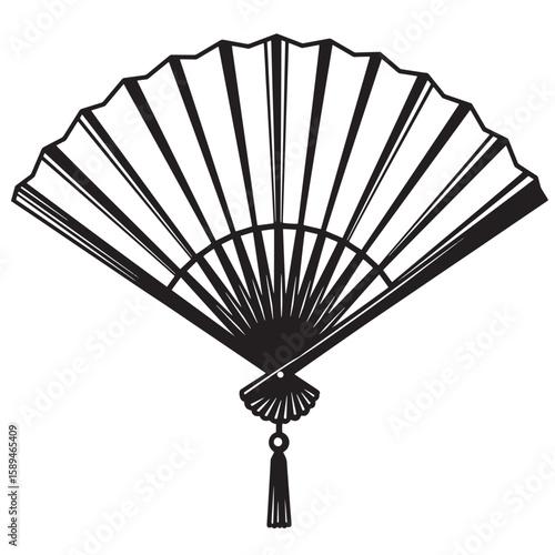 Elegant black and white vector illustration of a traditional hand fan embodying grace and cultural significance