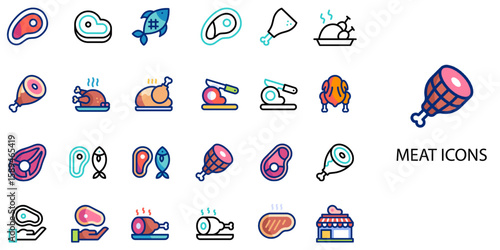 Meat simple concept 24 color icons set .Vector illustration.