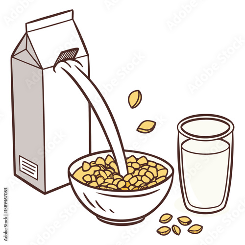 cornflakes with milk in a white ceramic bowl