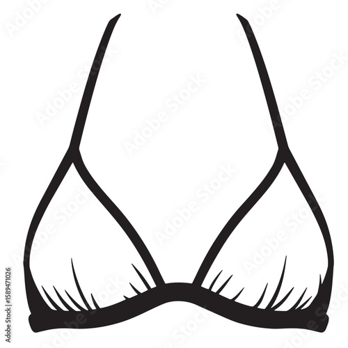Simple outline illustration of a black bikini top perfect for summer fashion designs and beach related content.