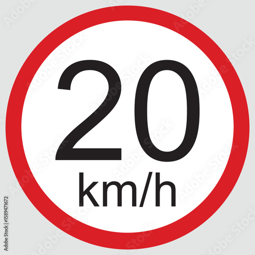 20 Km/h Speed Limit Sign Vector Isloated On White Background
