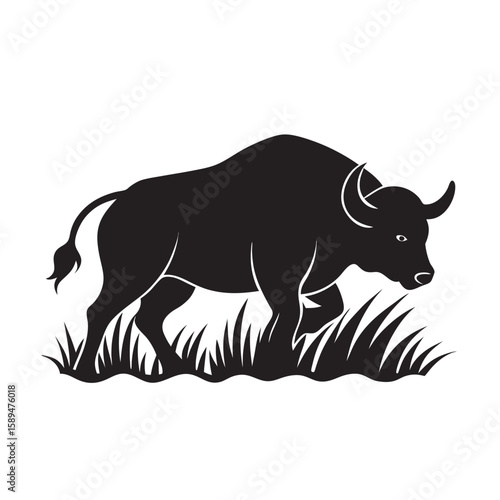 Wild Buffalo Charging Through Tall Grass