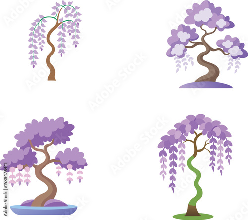 Wisteria Bonsai Vector Illustration