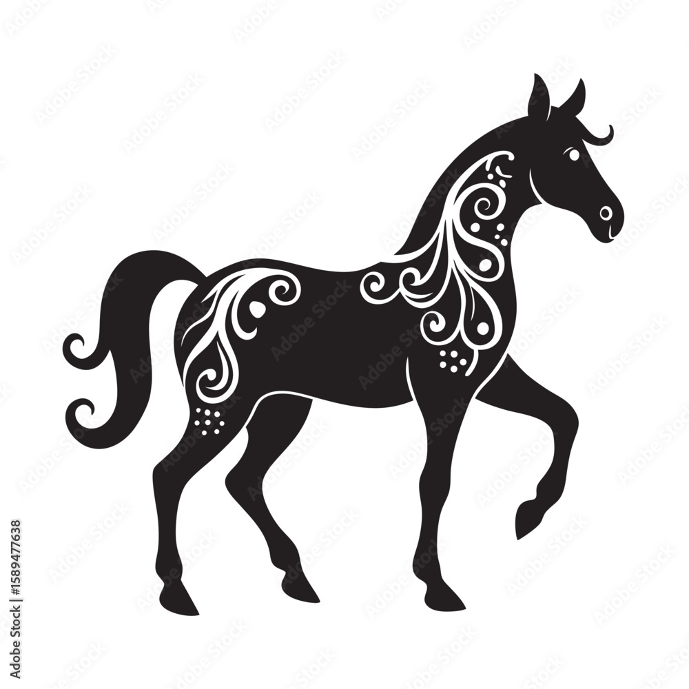 Fototapeta premium Horse Decorated With Tribal Floral Patterns