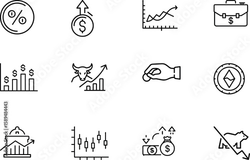 Investment and Stock Market Outline Icon Bundle