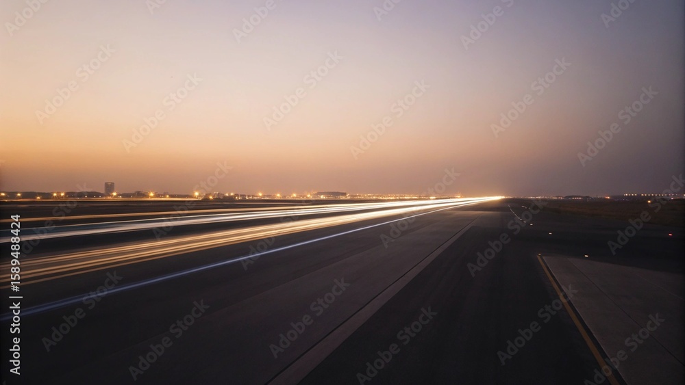 Fototapeta premium Serene Runway at Sunset with Clear Horizon