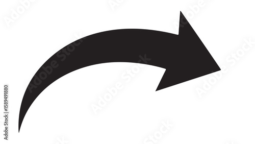 Black arrow icon curved right, directional sign vector illustration on white background.