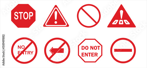 Stop, no entry, alert icon set. Stop sign red color isolated ,vector illustration. Free Download Stop, no entry, alert icon set. Stop sign red color isolated ,vector illustration. - GFXLoad
