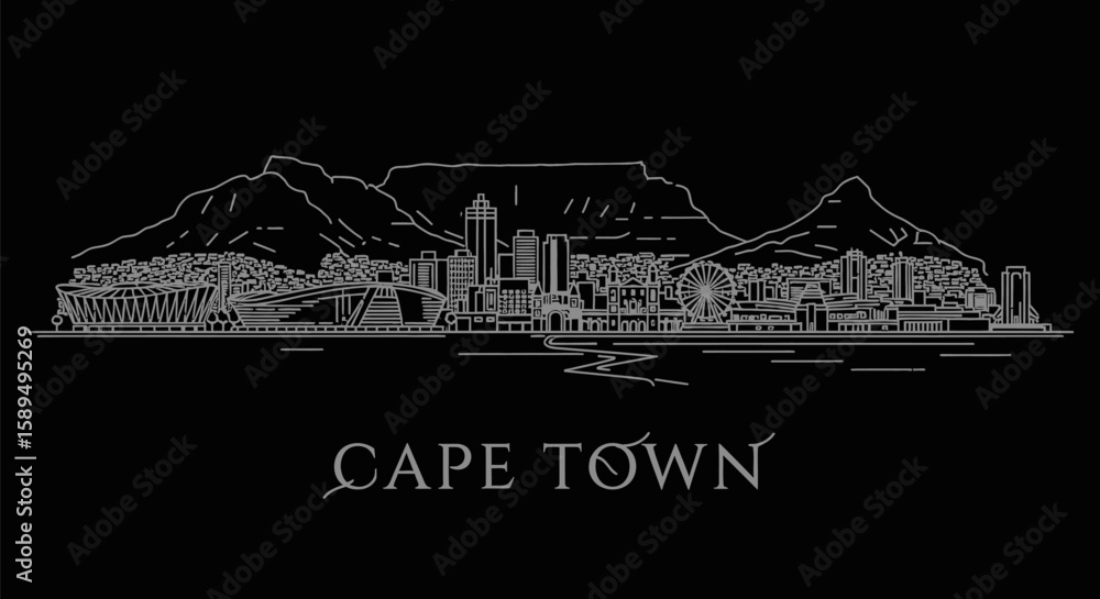 Fototapeta premium Cape Town Skyline Minimalist Cityscape Illustration. (1)